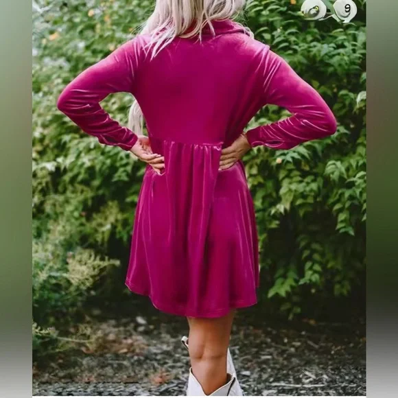 PINK Velvet Button-Up Dress size L - Picture 10 of 10
